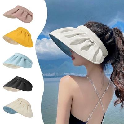 Sun Hat for Women, Wide Brim Sun Visor Hat, UPF50+ Lightweight Foldable Ponytail Sports Cap, Rollable Foldable Empty Top Hat