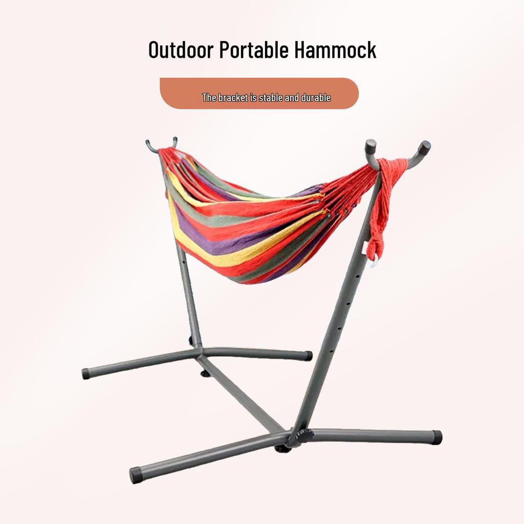 Double Horn Outdoor Camping Canvas Hammock with Iron Frame Stand