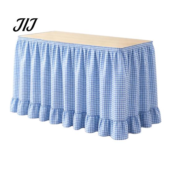 Conference Room Table Decoration 6Ft Gingham Skirt with Ruffled Edge, Checkered Teacher Desk Skirt, Pastoral Style Plaid Decor Hook And Loop Wrap for