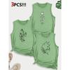 Sunflower Cat Line Art Combination Gift Print Pattern Round Neck3Pack of Sleeveless Vests for Women In Spring, Summer, and Autumn