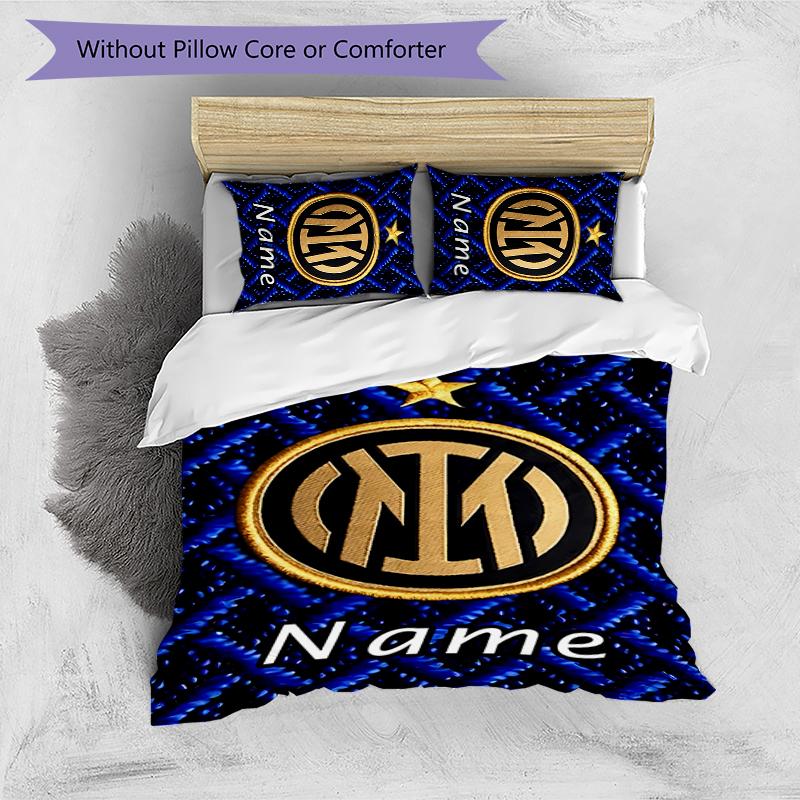 3pcs Custom Name Cartoon Inter Milan Bedding Set Duvet Cover Closure Includes 1 Duvet Cover & 2 Pillowcases for All Seasons Bedroom Decor