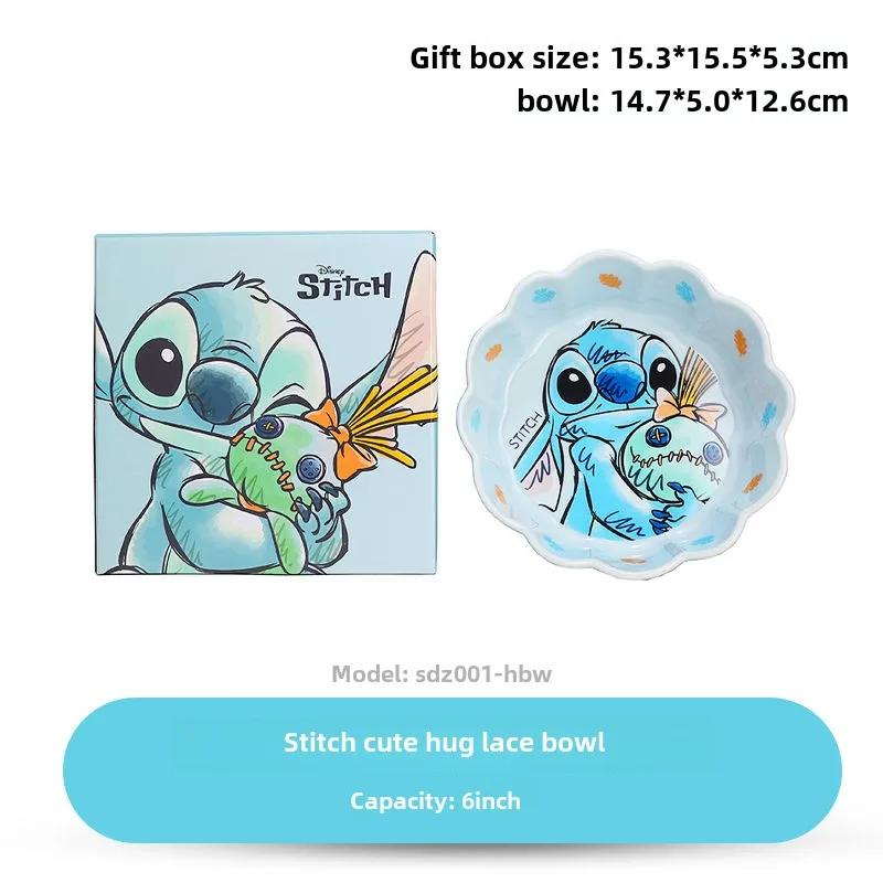 Disney Stitch Tableware Set Household Cartoon Ceramic Rice Bowl Spoon Chopsticks Rice Bowl Cute Children's Gift