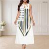 Women Plus Size Sleeveless Maxi Dress Round Neck Triple Keyhole Cutout Star Stripe Print Red Blue Off White