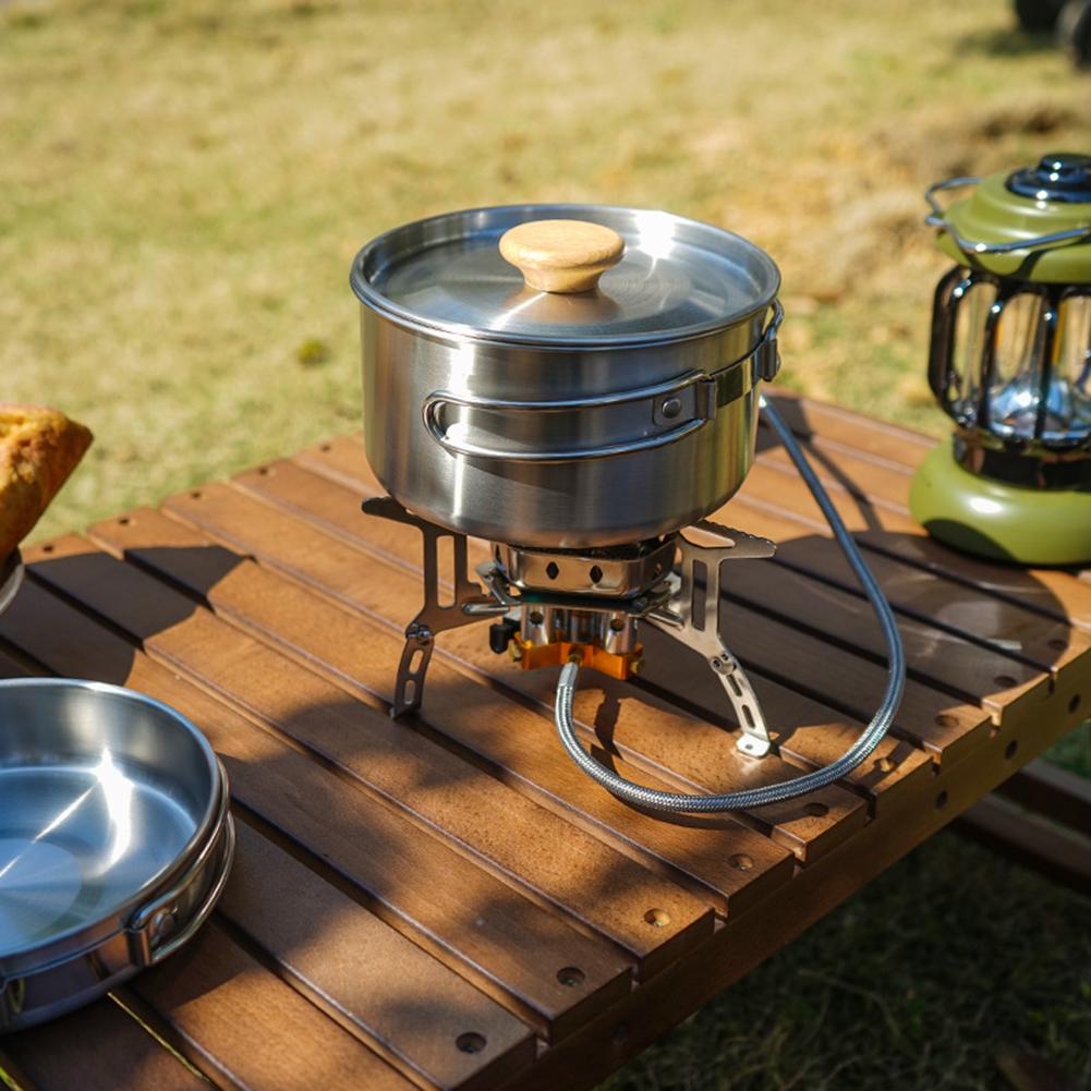 Camping Pan Portable Outdoor Pot Cooking Pan Stainless Steel Foldable Handle with Storage Bag Outdoor Hiking Cookware Kit