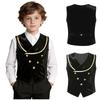 Boys Gothic Medieval Velvet Waistcoat Metallic Trim Lapel Collar Sleeveless Button Irregular Hem for Halloween Stage Theme Party