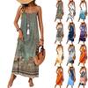 Women Sleeveless Maxi Dress Spaghetti Strap Floral Geometric Print Long Dress Casual Summer Vacation Beachwear