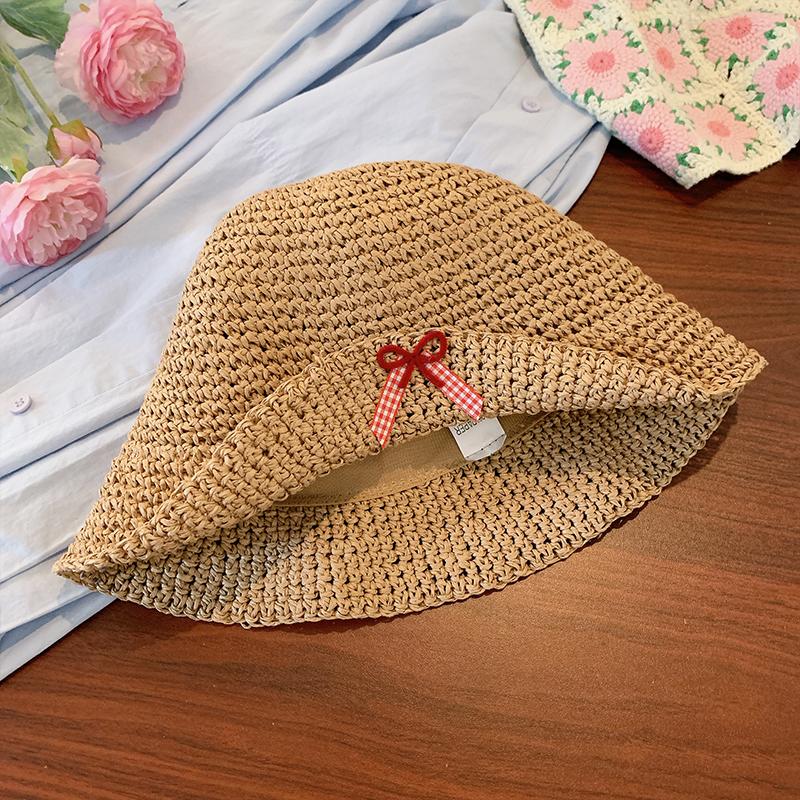 French Hollow Bow Woven Straw Hat Women's Seaside Vacation Fisherman Sun Shading Protection Trendy