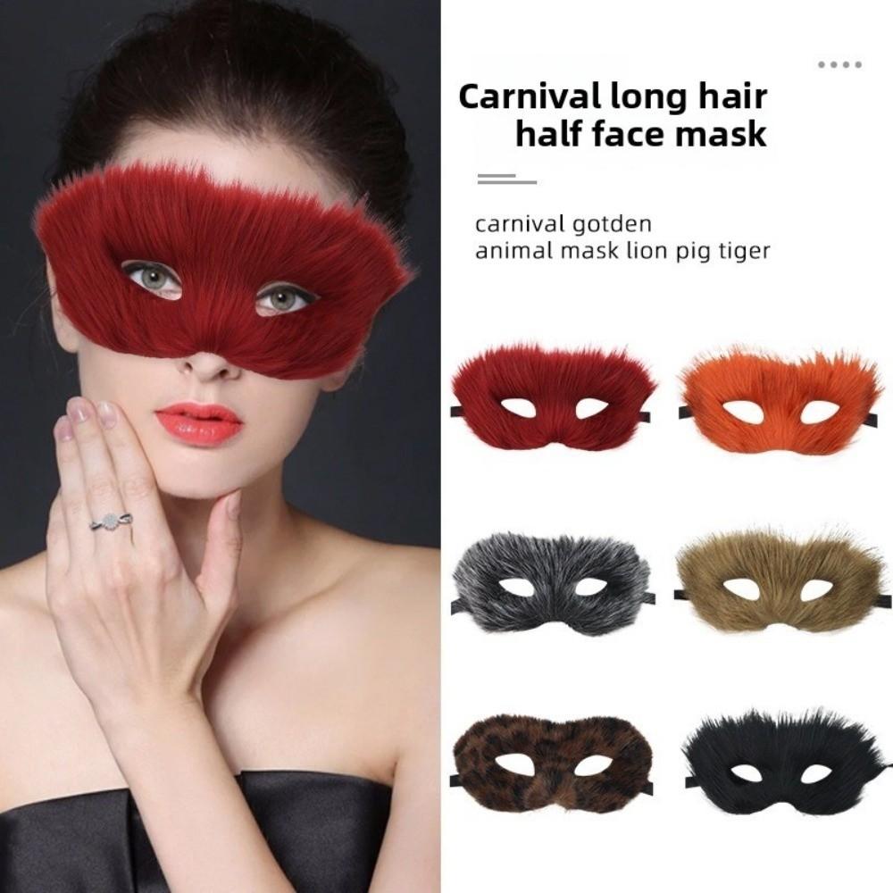 Long Furry Plush Cat Mask Animal Masquerade Mask Simple Half Face Mask  Male Female