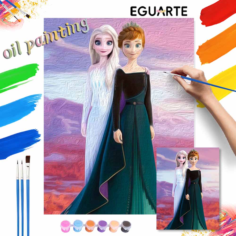 Disney Elsa Anna Paint By Number Kit Number Drawing Canvas DIY Picture Home Decor Disney Princess Oil Painting Art Wall Decoration Gift
