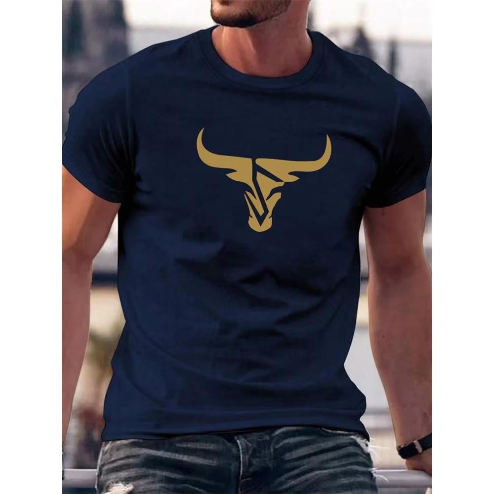 2024 New Summer Daily Casual Men's T-shirt Outdoor Street Men Fashion Short-sleeved Top 3D Bull Head Print Men's T-shirt
