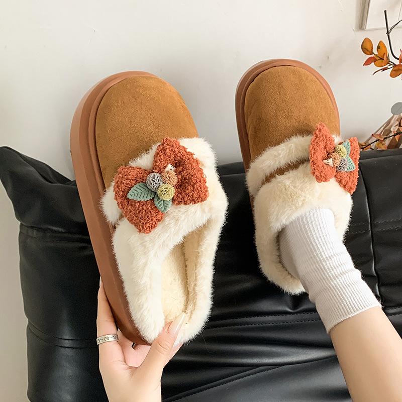 Thick-soled Fluffy Slippers Baotou Women's Shoes Outer Wear 2025 Autumn and Winter Home Cotton Shoes Piled Warm Half Slippers Cotton Slippers