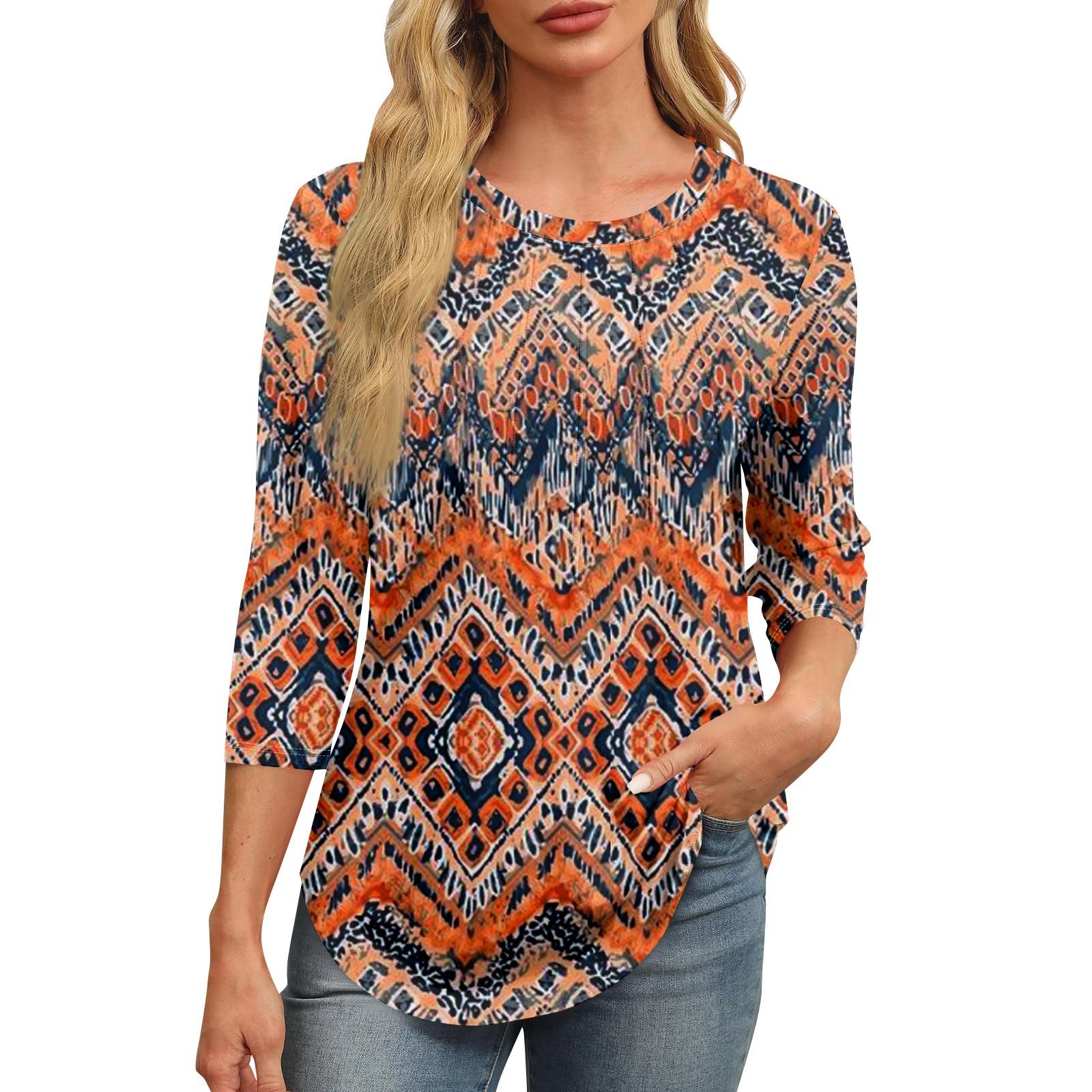 Женская модная футболка с круглым вырезом и рукавом 3/4 с принтом — фото 11