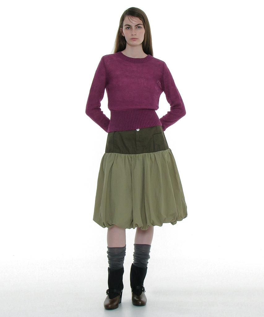 PARTIMENTO WOMEN Sheer Wide Rib Knit Crew Neck_Plum