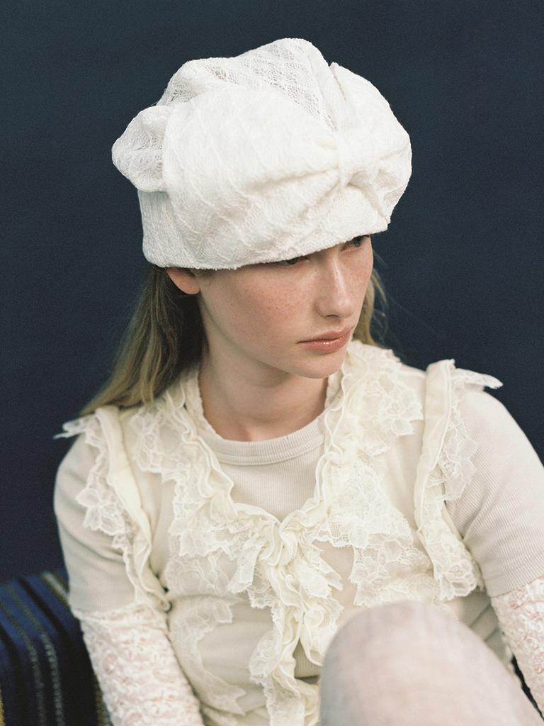 Eosseomnijeu Turban Hat_Ribbon_Lace White