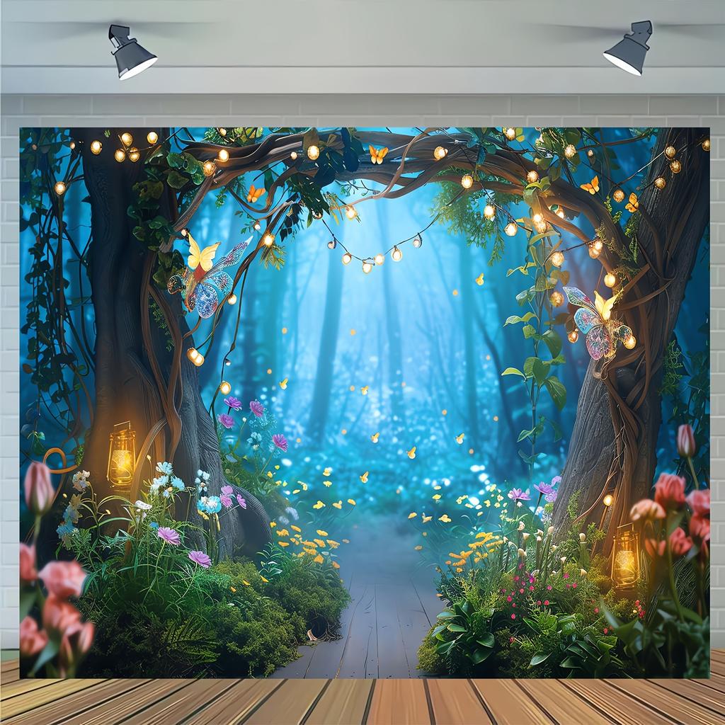 Striscione Incantevole Foresta delle Fate Festa delle Fate - Sfondo versatile in poliestere per compleanni, battesimi e altro ancora