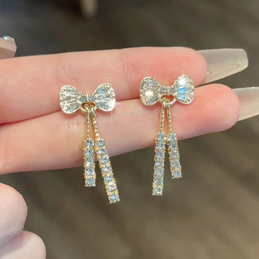Exquisite Dainty Pendant Earrings Ornament Zircon earring Evening Bow Earrings Fashion Accessories