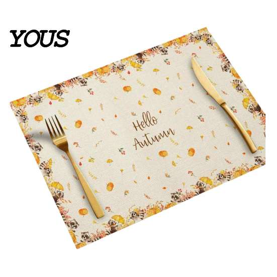 Reusable Table Linens for Thanksgiving Pumpkin Autumn Leaves Placemat, Linen Washable Heat Resistant Watercolor Place Mat Dining Fall Seasonal