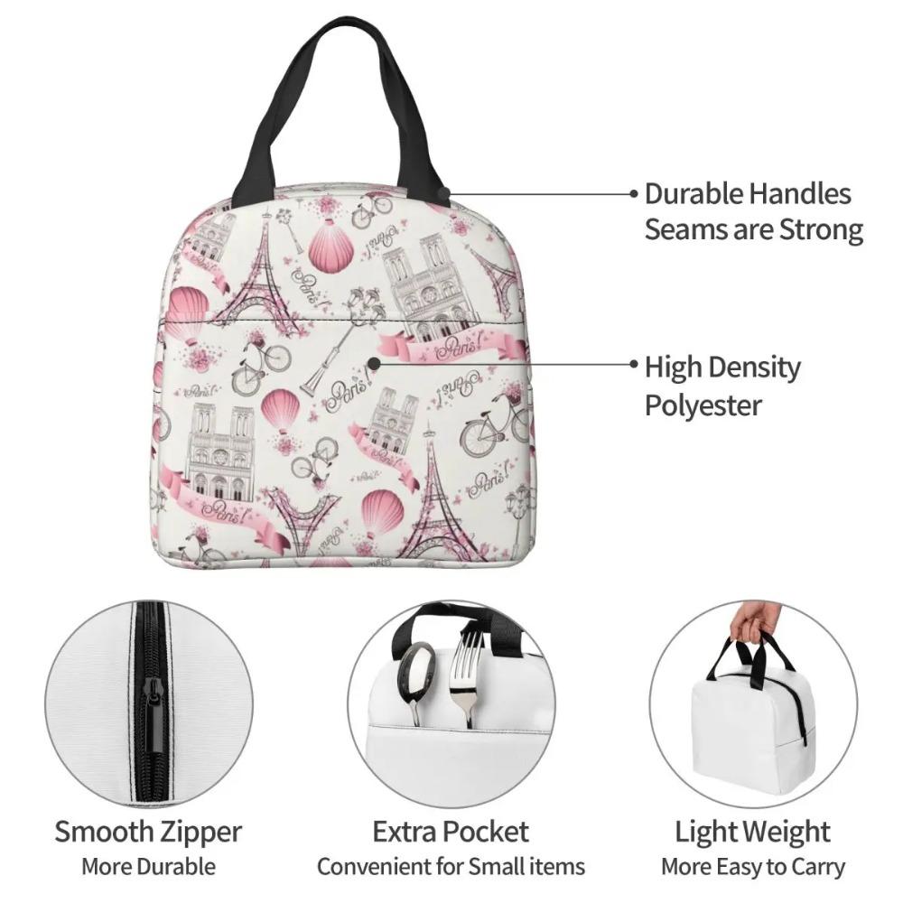 Romantic Paris Eiffel Tower Design Insulated Lunch Bag for Women Kids Leakproof Food Boxes Thermal Lunch Box Tote