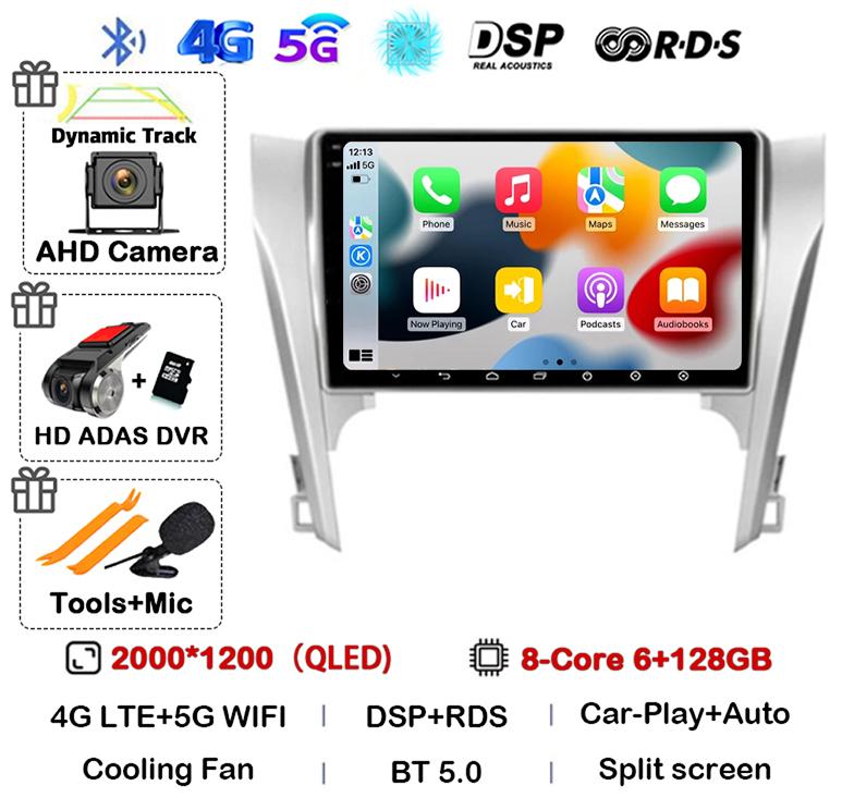 Android 14 Carplay Auto Car Radio For Toyota Camry 7 XV 50 55 2011 2012 2013 2014 Multimedia Video Player Navigation GPS Stereo