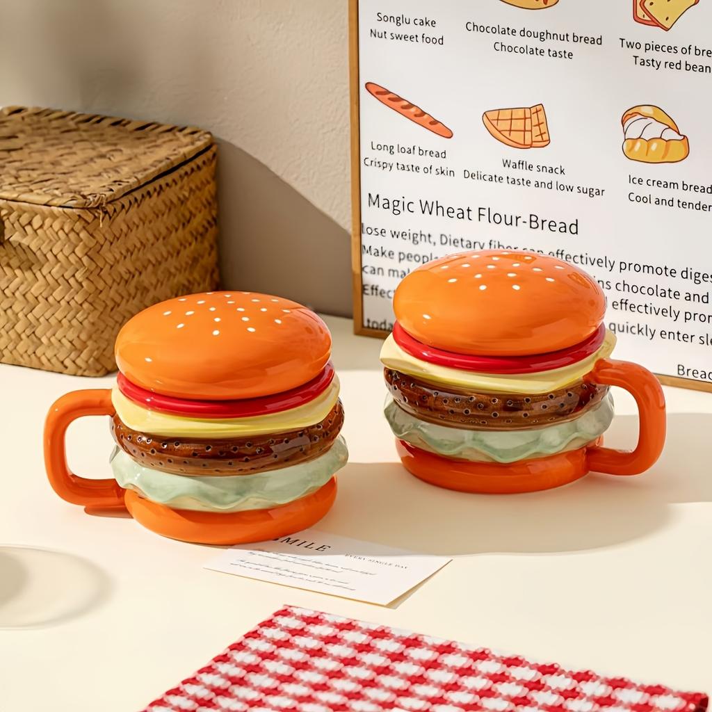 1Pc Italian Hamburger-Shaped Ceramic Cup, Featuring A Multi-Layered Hamburger Design, Bright And Fun Colors, Making It More Convenient To Eat While