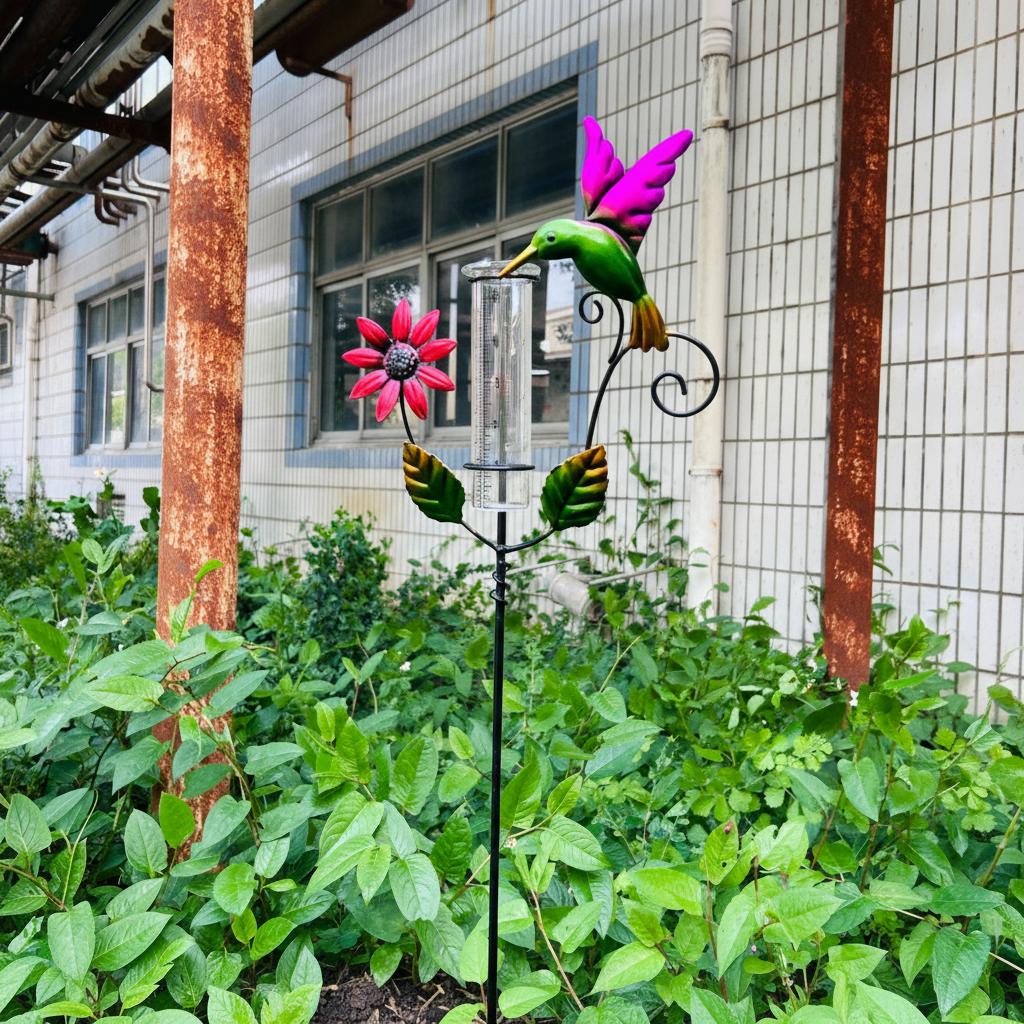 Outdoor Metal Rain Gauge Butterfly Decoration For Garden Yard Measurement Tool With Dragonfly Pattern Weather Resistant