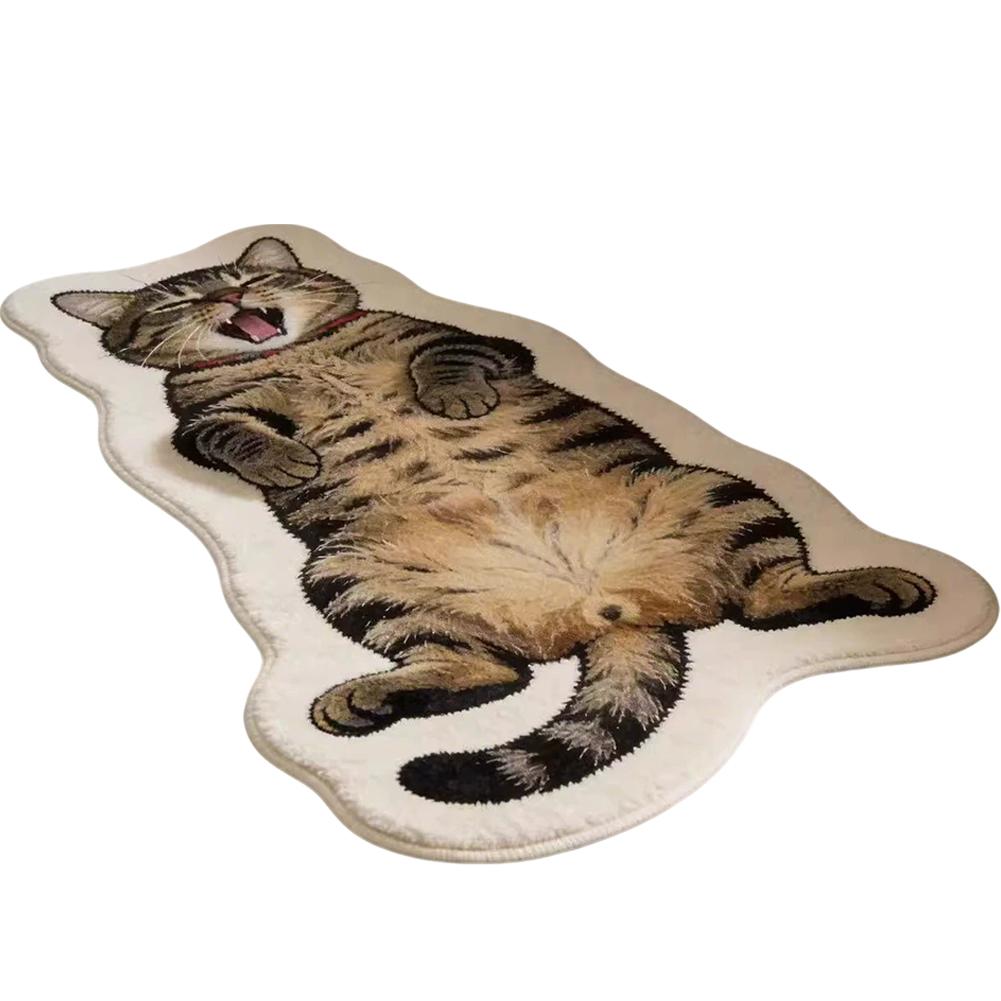 Cute Cat Shaped Irregular Rug, Soft Plush Polyester Floor Mat, Non Slip Decorative Bedroom Bedside Carpet for Cat Lovers Home