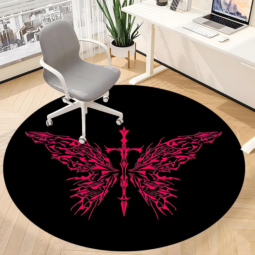 1PC Butterfly Sword Office Round Area Rug, Indoor Mat Suitable For Office, Under Office Chairs Bedroom Living Room Home Decor, Room DecoT1223064