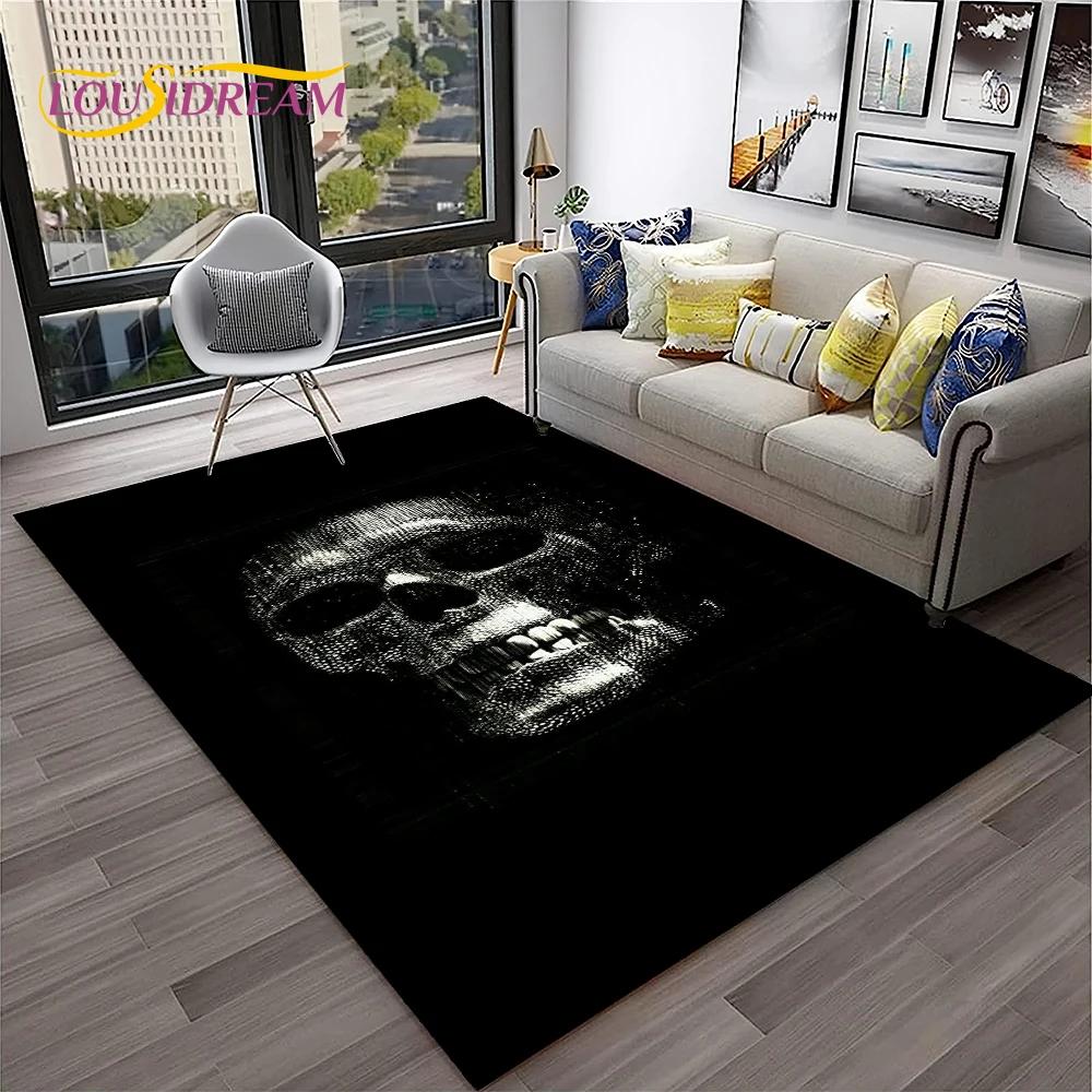 3D Gothic Horror Skull Carpet Rug for Home Living Room Bedroom Sofa Playroom Doormat Decor,Kid Game Area Rug Non-slip Floor Mat