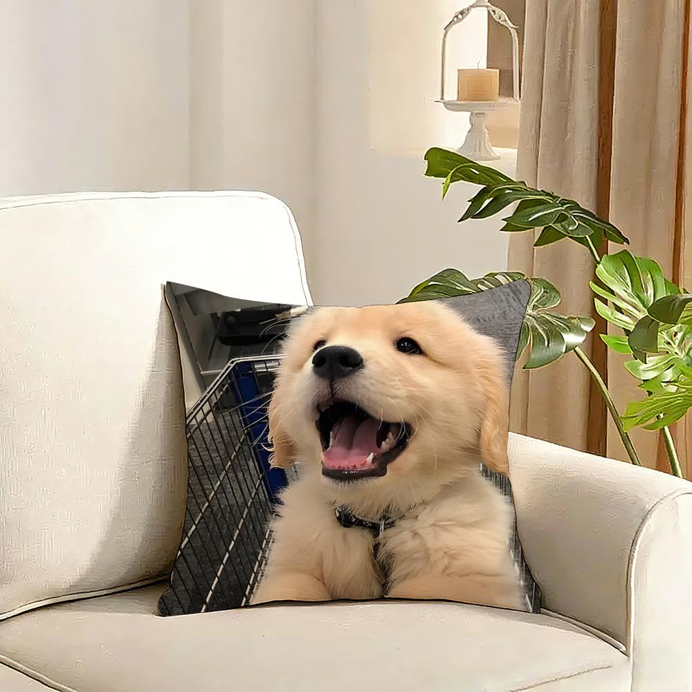 Cute Pet Animal Cushion Cover Reversible Plush Pillow Cover Soft Fluffy Home Decor for Sofa Bedroom