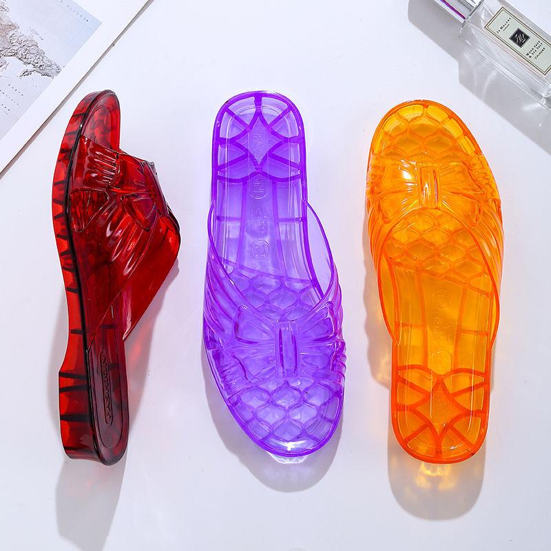 Free shipping mother crystal shoes bathroom plastic slippers outer wear women's non-slip transparent jelly shoes women's