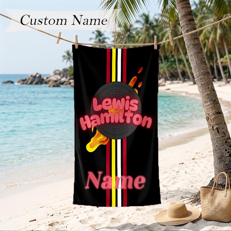 Lewis Hamilton Custom Name Printed Beach Towel Personalized Soft Towel For Swimming Beach Travel