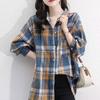 Spring Autumn Korean Plaid Loose Blouse Commute Single-breasted Women's Clothing Turn-down Collar Casual Pockets Spliced Shirt