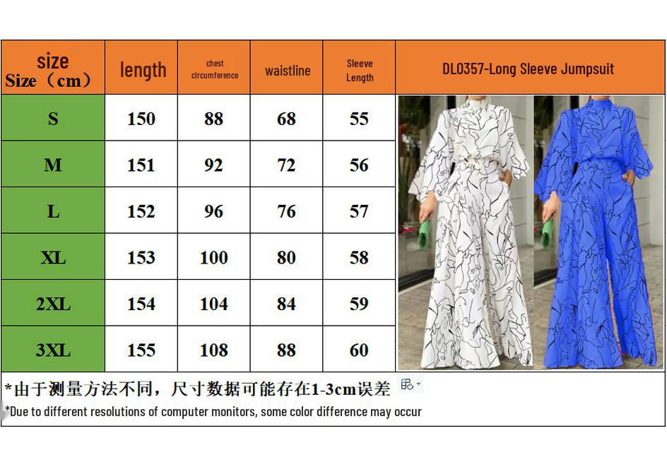 2026 Women's Elegant Waist-Cinching Long Sleeve Halter Jumpsuit with Lace-up and Print