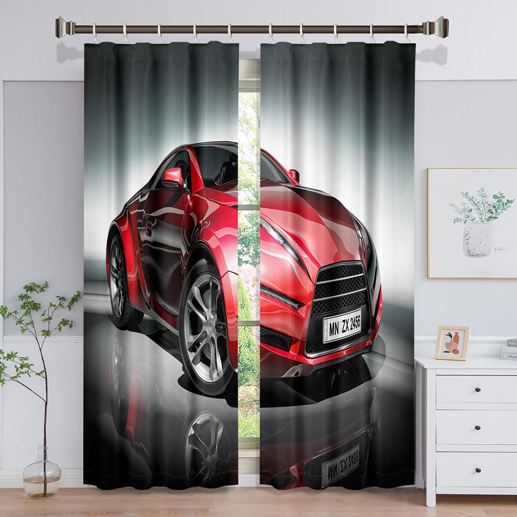 Thick 2Pieces 90%Shading Cool BlackSports Car Luxury Blackout Window Curtains For Bedroom Living Room Bathroom Kicthen Door Hall