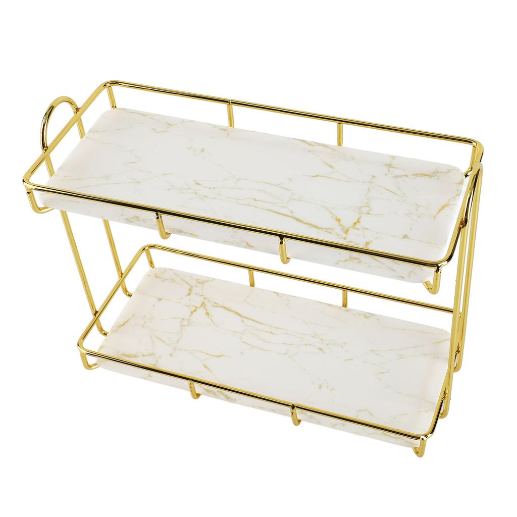 Bathroom Storage Rack Gold White 2 Tier Makeup Shelf Humanized Structure Anti Slip Counter