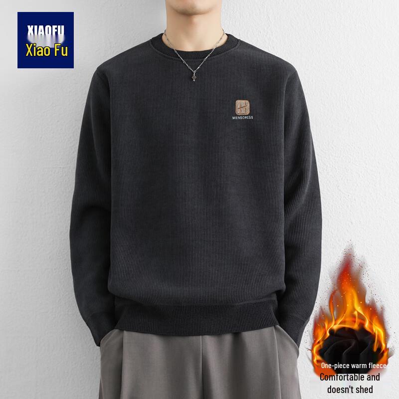 Men s Winter Fleece-Lined Round Neck Sweatshirt 3XL