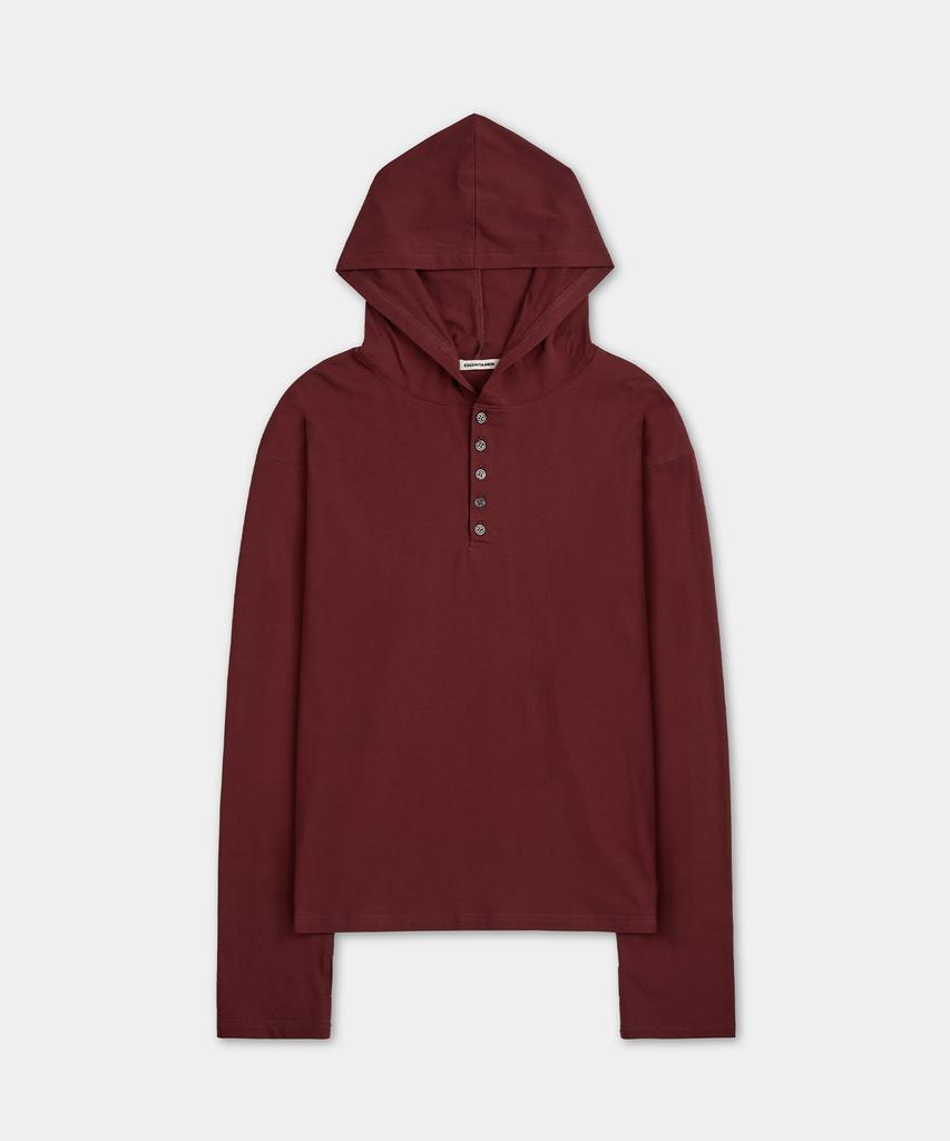 EXCONTAINER Henley Neck Hooded Long Sleeve (Burgundy)