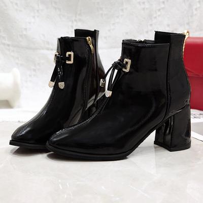 Ladies' Thick Heel Fashion Sexy Leather Shoes Fashion Diamond Studded Fashion Boots Mid Top Boots Women's Shoes 35-40