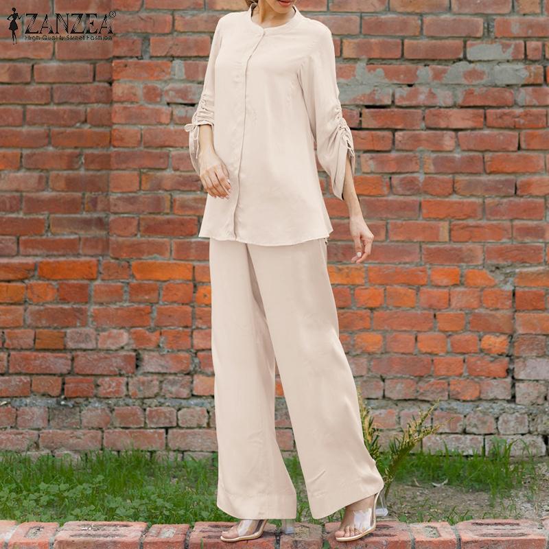 

ZANZEA Ретро наряды, женская блузка и брюки, повседневный костюм из двух предметов