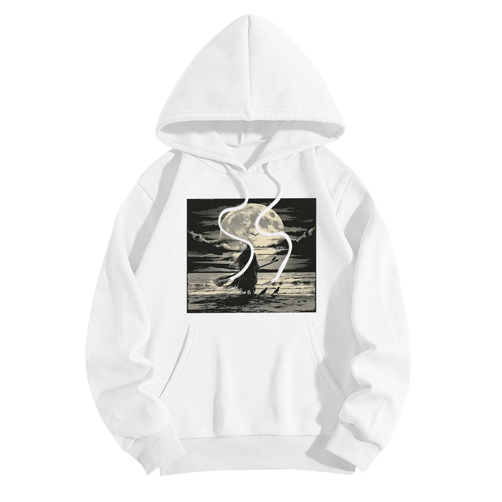 

Толстовки для девочек-подростков с длинным рукавом и принтом, повседневные толстовки с графическим принтом, пуловер на шнурке, симпатичная толстовка большого размера XXL белый