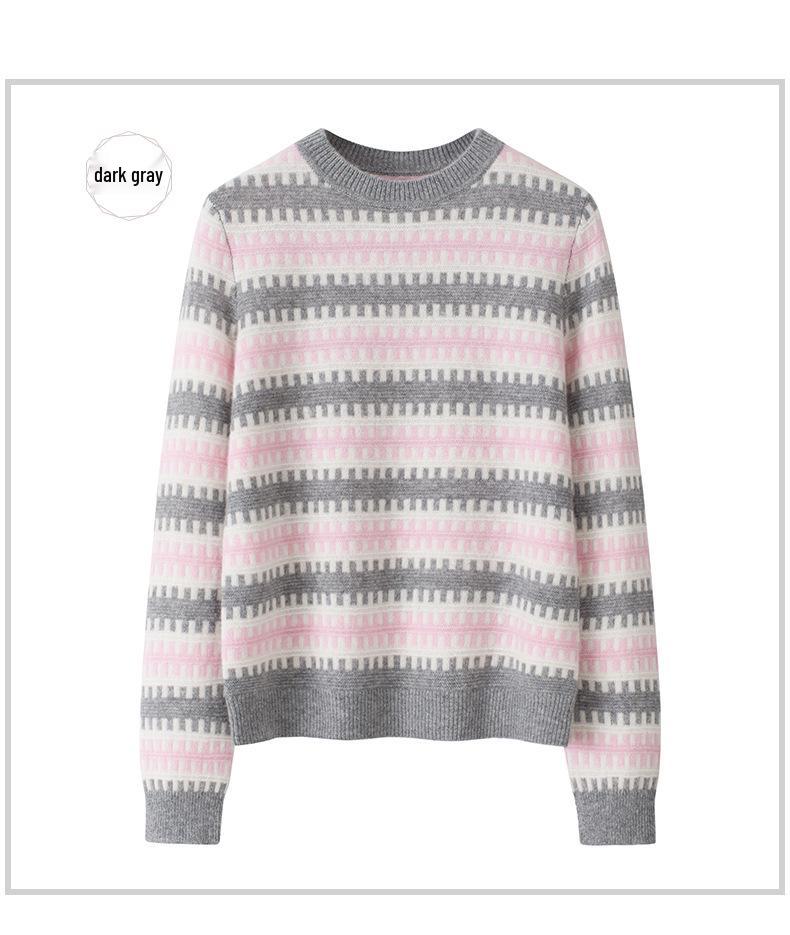 Women's Slim Fit Round Neck Jacquard Cashmere Sweater
