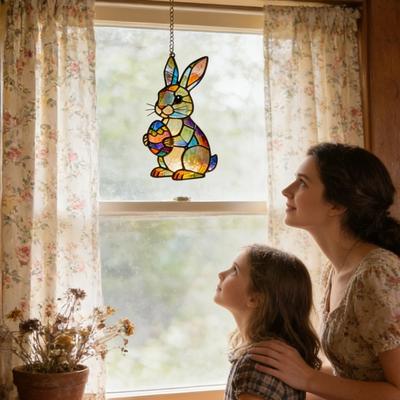 Yousheng Easter Bunny Acrylic Suncatcher Stained Glass Style Ornament Colorful Window Hanging Decoration for Easter Birthday Spring Garden Home Decor