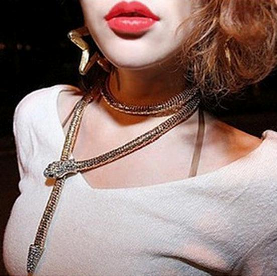 Versatile Gothic Rhinestone Crystal Snake Necklace
