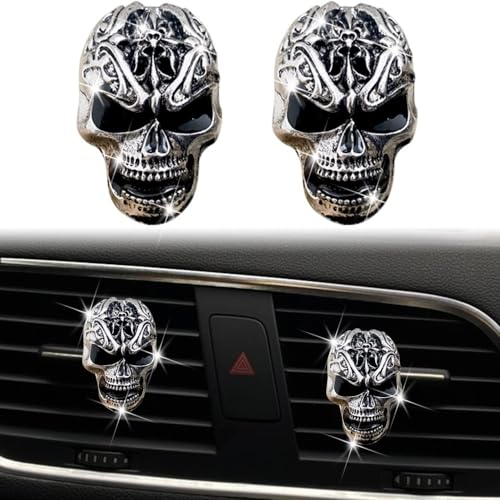 

2 шт. Крутые зажимы для вентиляции в виде черепа, Металлические зажимы для вентиляции-диффузора в виде головы черепа, Блестящий салон автомобиля, Зажимы для вентиляции-освежителя воздуха для автомобиля, Подходят для автомобиля, Женские