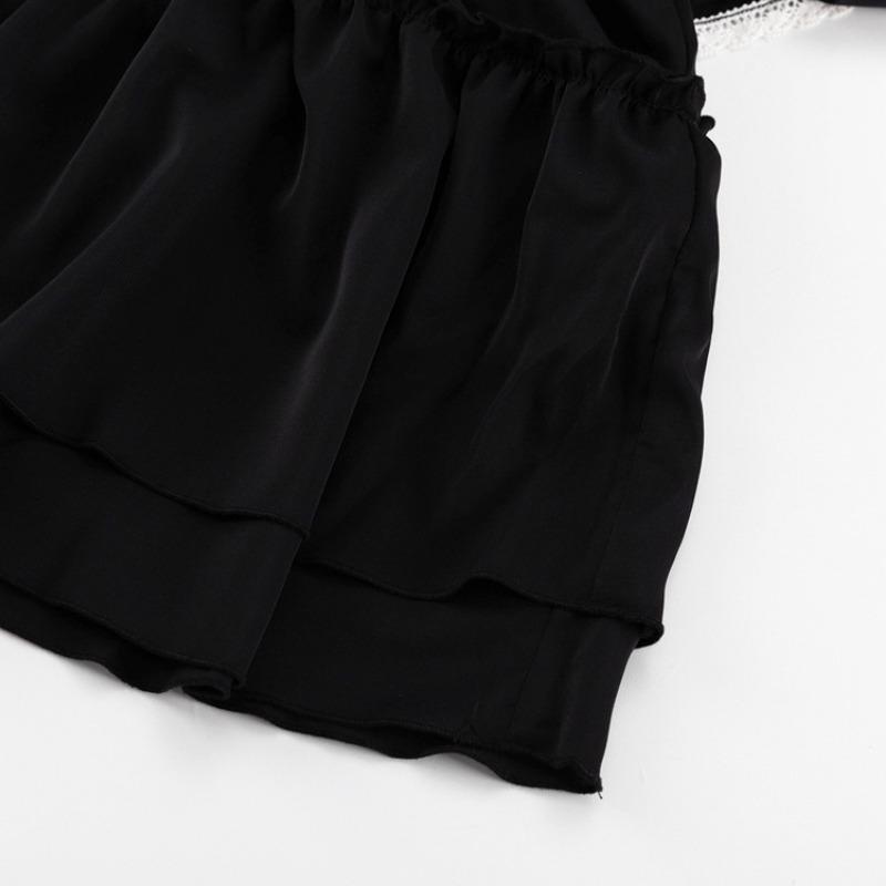 Svart Elegant For Kvinner Langermet Slank Høy Midje Minikjoler 2024 Sommerfolder Skjøte Ruffle O-hals Kjole Femme Frankrike Uformell aftenkjole Dame