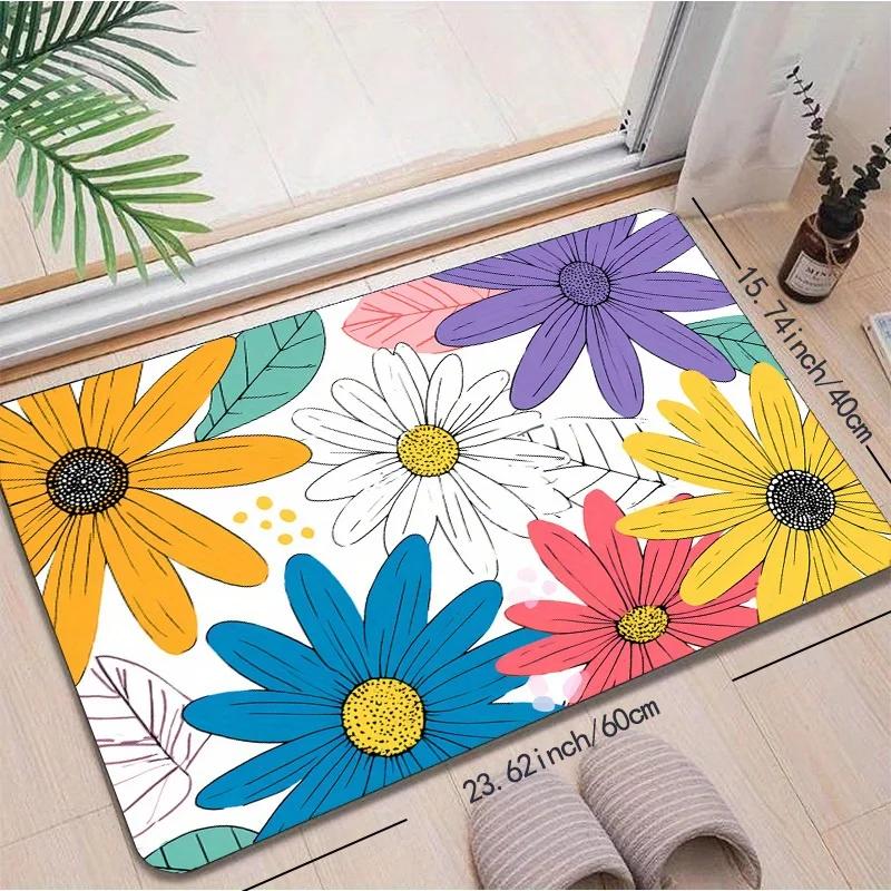 1pc Colorful Floral Pattern Doormat, Polyester Fabric, Machine Washable, Suitable for Bedroom and Living Room Decoration