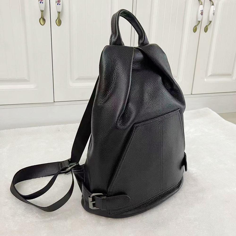 Women'S Leather Backpack, Black Cowhide Backpack, Back Zipper Anti-Theft Design, Casual Outdoor Travel Bag