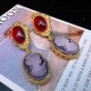 Vintage-Style Gold-Plated Copper Cameo Earrings with 925 Silver Needle & Glass Elements