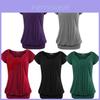 Elegant Women's Fashion Summer V-neck Short Sleeve Pleated Loose Blouse Plus Size