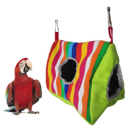 Pet Bird Parrot Soft Warm Striped Flower Hanging House Sleep Bed Cave Nests